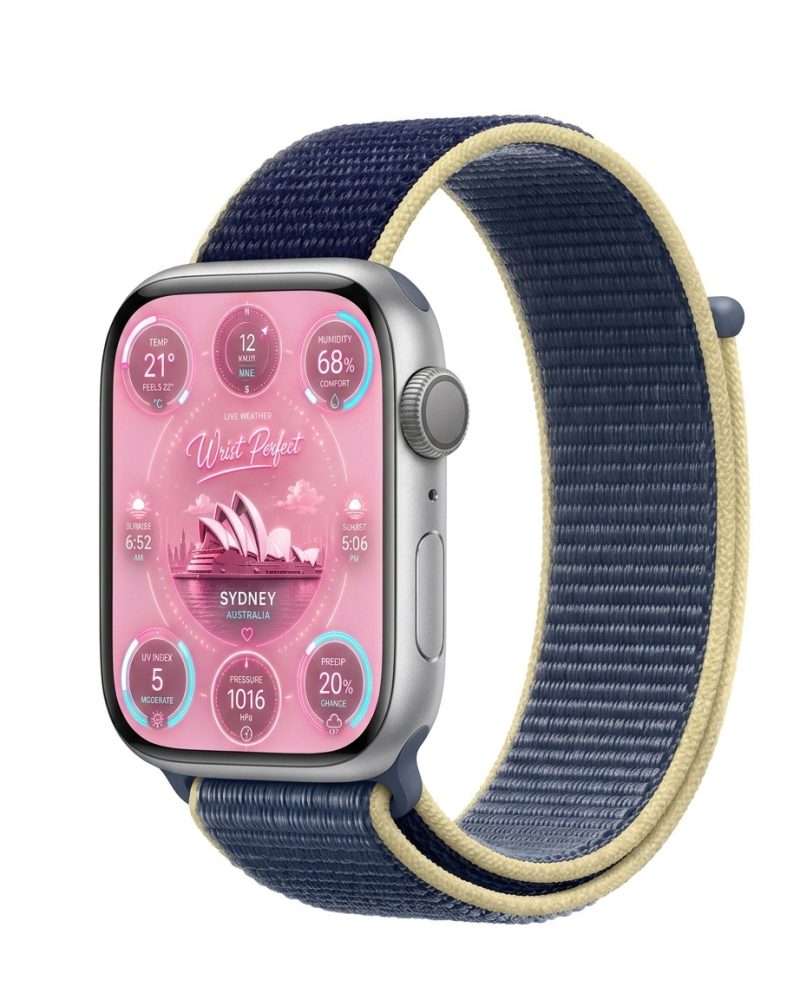 Model wearing Sport Loop – Alaskan Blue Apple Watch band