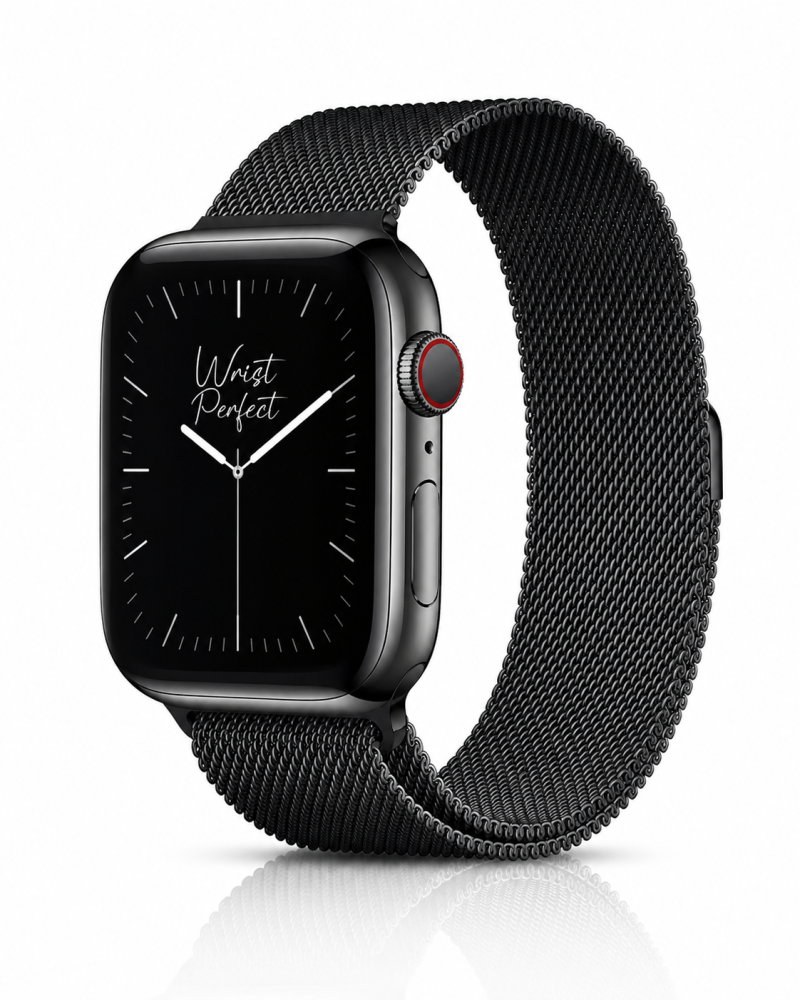Model wearing Milanese Loop – Black Apple Watch band
