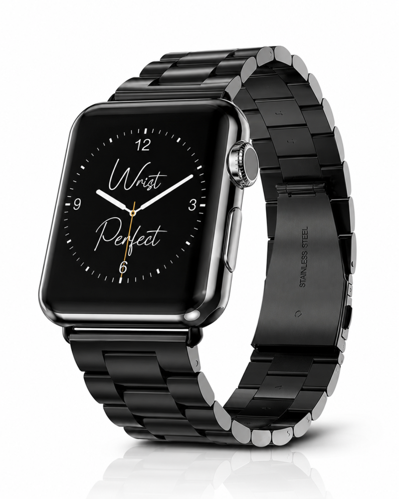 Model wearing Classic Stainless Steel – Black Apple Watch band