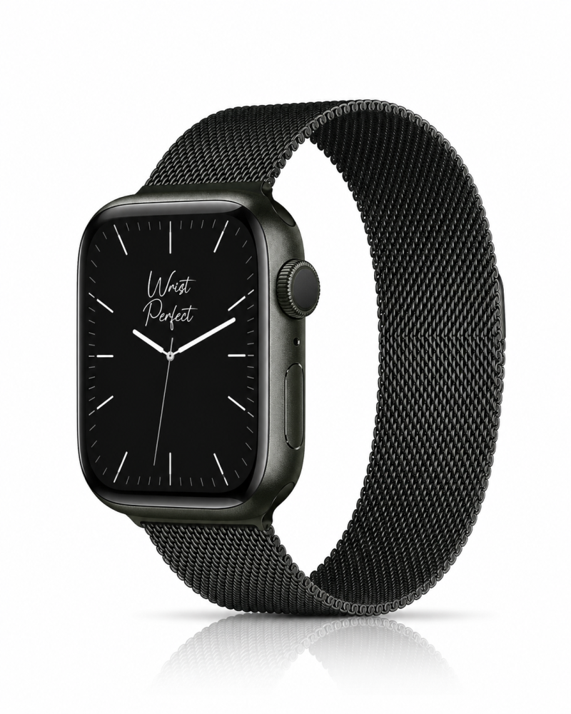 Model wearing Milanese Loop – Dark Green Apple Watch band