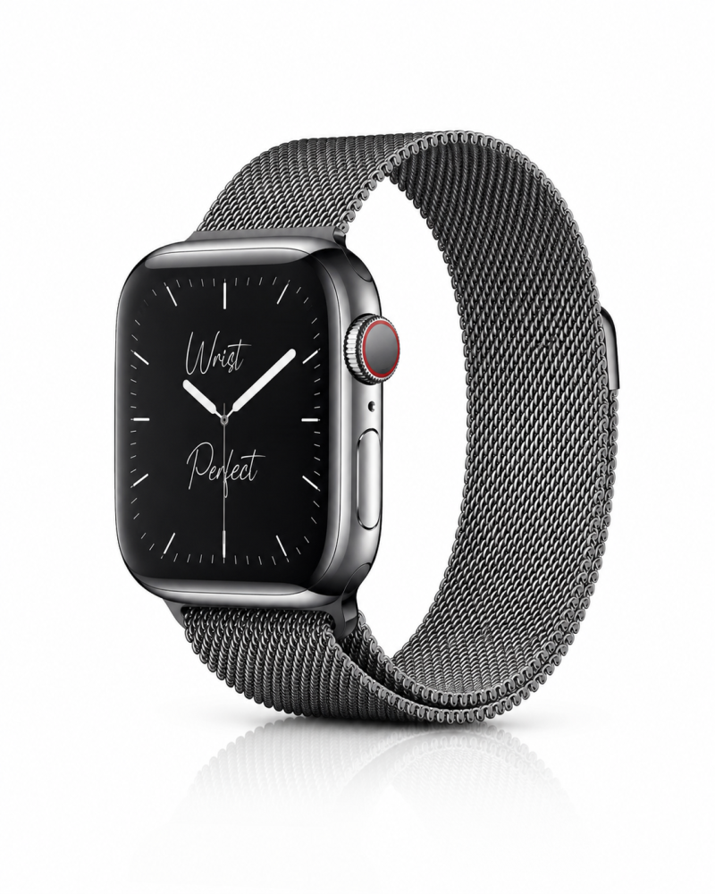 Model wearing Milanese Loop – Gun Metal Apple Watch band