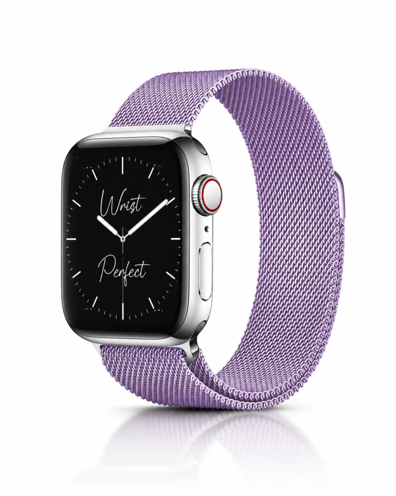 Model wearing Milanese Loop – Lavender Apple Watch band