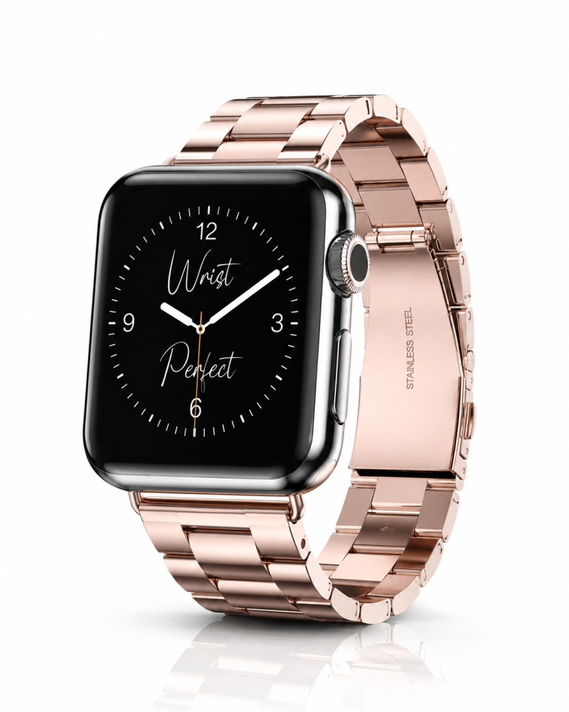 Model wearing Classic Stainless Steel – Rose Gold Apple Watch band