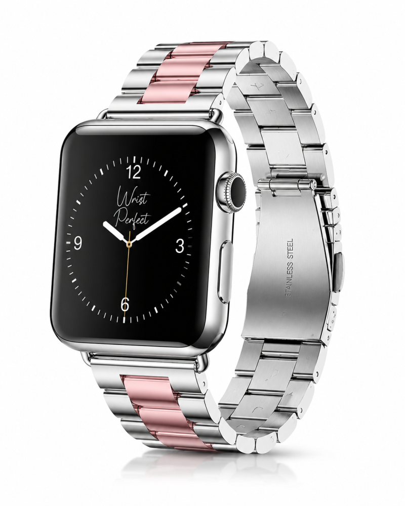 Model wearing Classic Stainless Steel – Silver Rose Pink Apple Watch band
