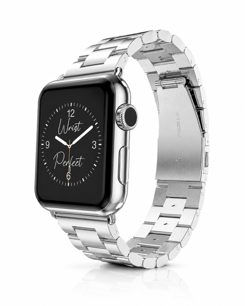 Model wearing Classic Stainless Steel – Silver Apple Watch band