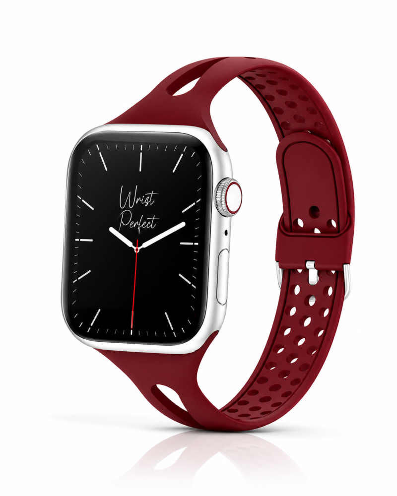 Model wearing Slim Silicone – Wine Red Apple Watch band