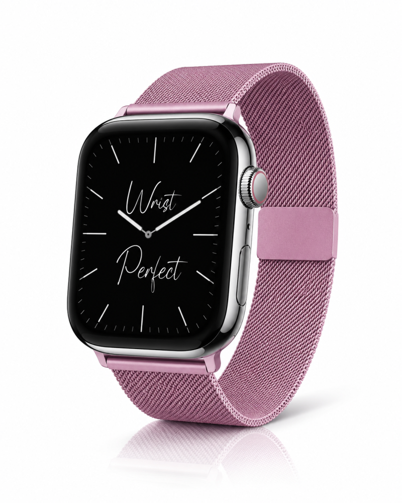 Model wearing Milanese Loop – Baby Pink Apple Watch band