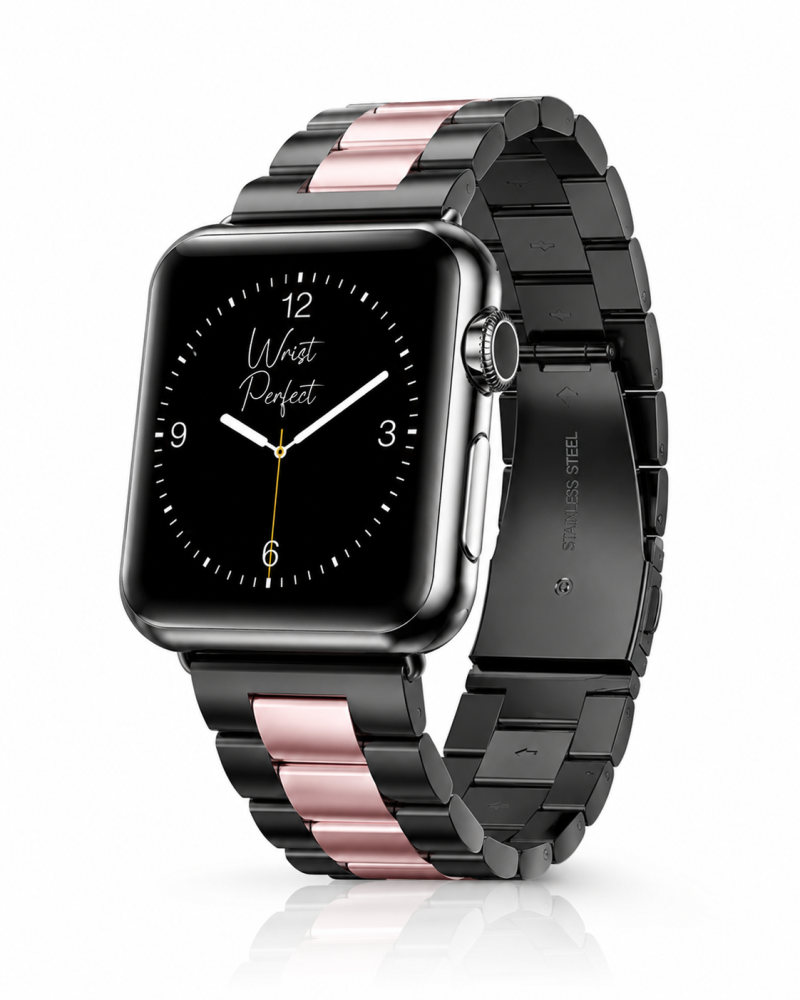 Model wearing Classic Stainless Steel – Black Rose Pink Apple Watch band