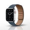 Model wearing Leather Link – Baltic Blue Apple Watch band